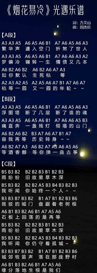 《光遇》烟花易冷数字简谱介绍